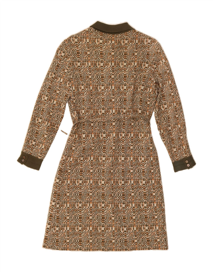 MONA Womens Abstract Pattern Long Sleeve Jumper Dress EU 40 Medium Brown Vintage Mona and Second-Hand Mona from Messina Hembry 
