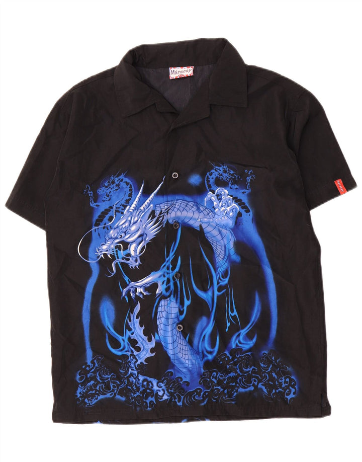 Camicia vintage a maniche corte con grafica da ragazzo 15-16 anni in poliestere nero