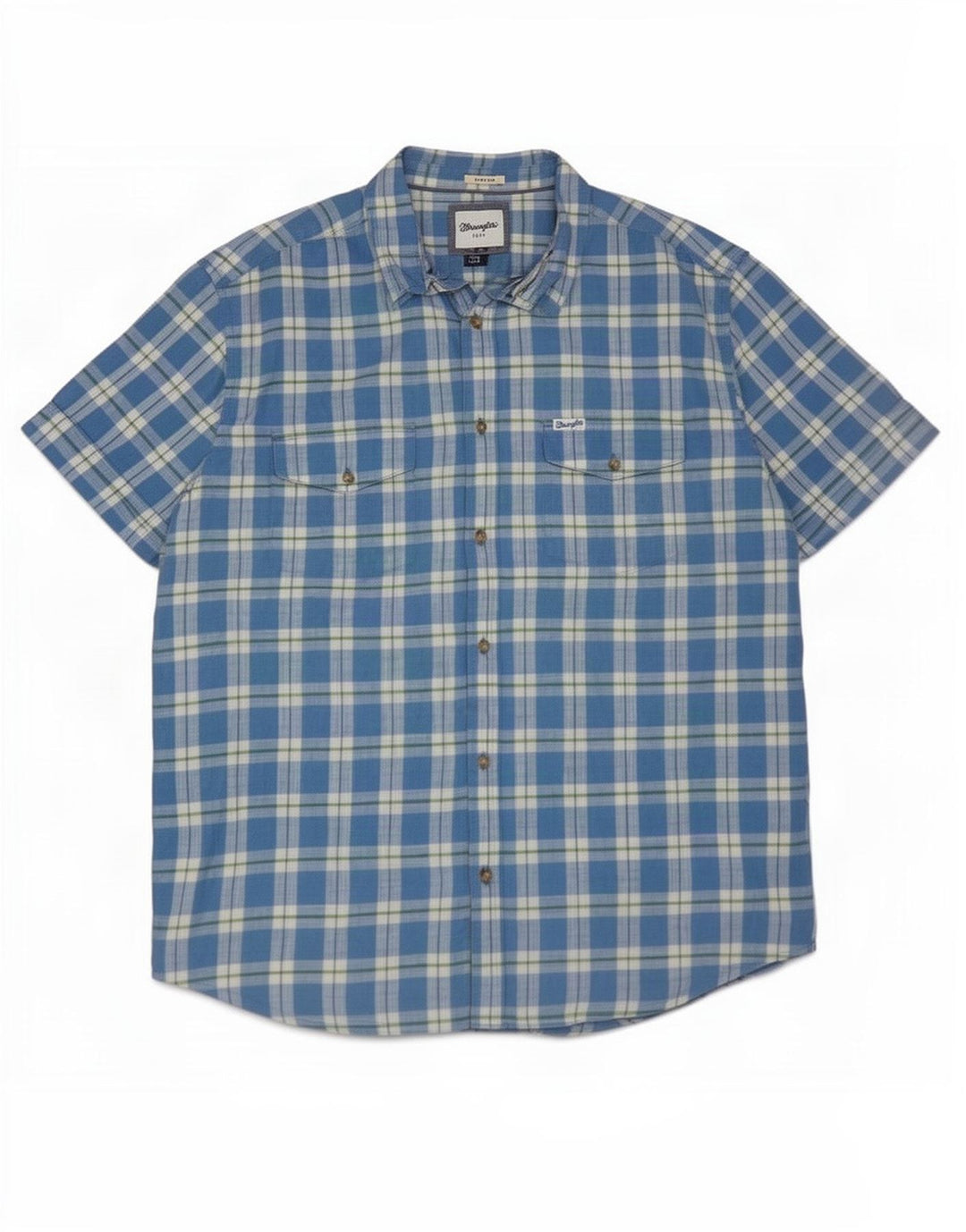 Camicia a maniche corte da uomo Wrangler 2XL in cotone a quadri blu