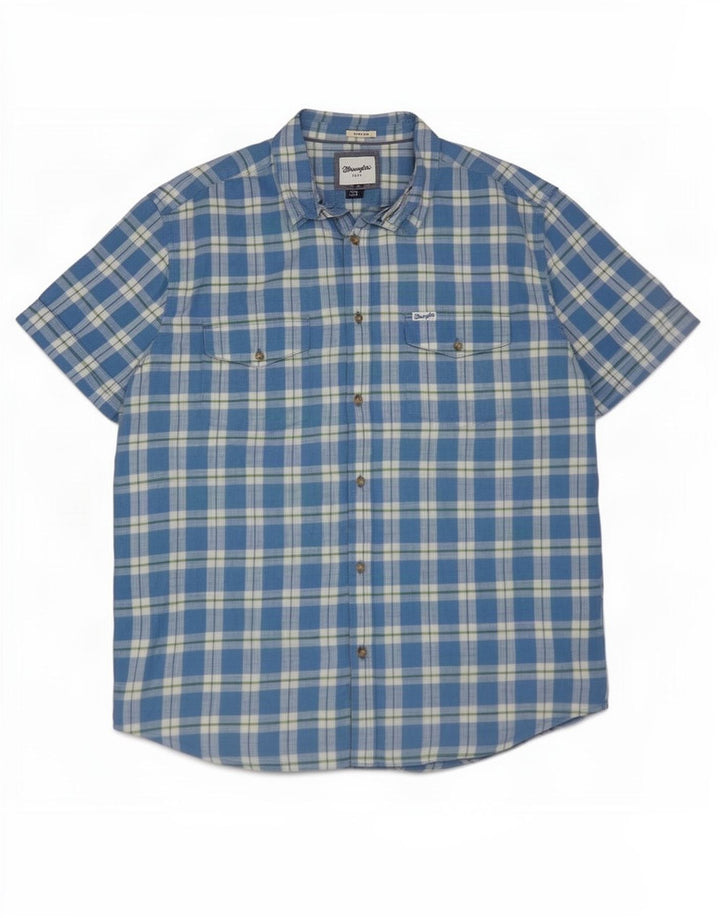 Camicia a maniche corte da uomo Wrangler 2XL in cotone a quadri blu