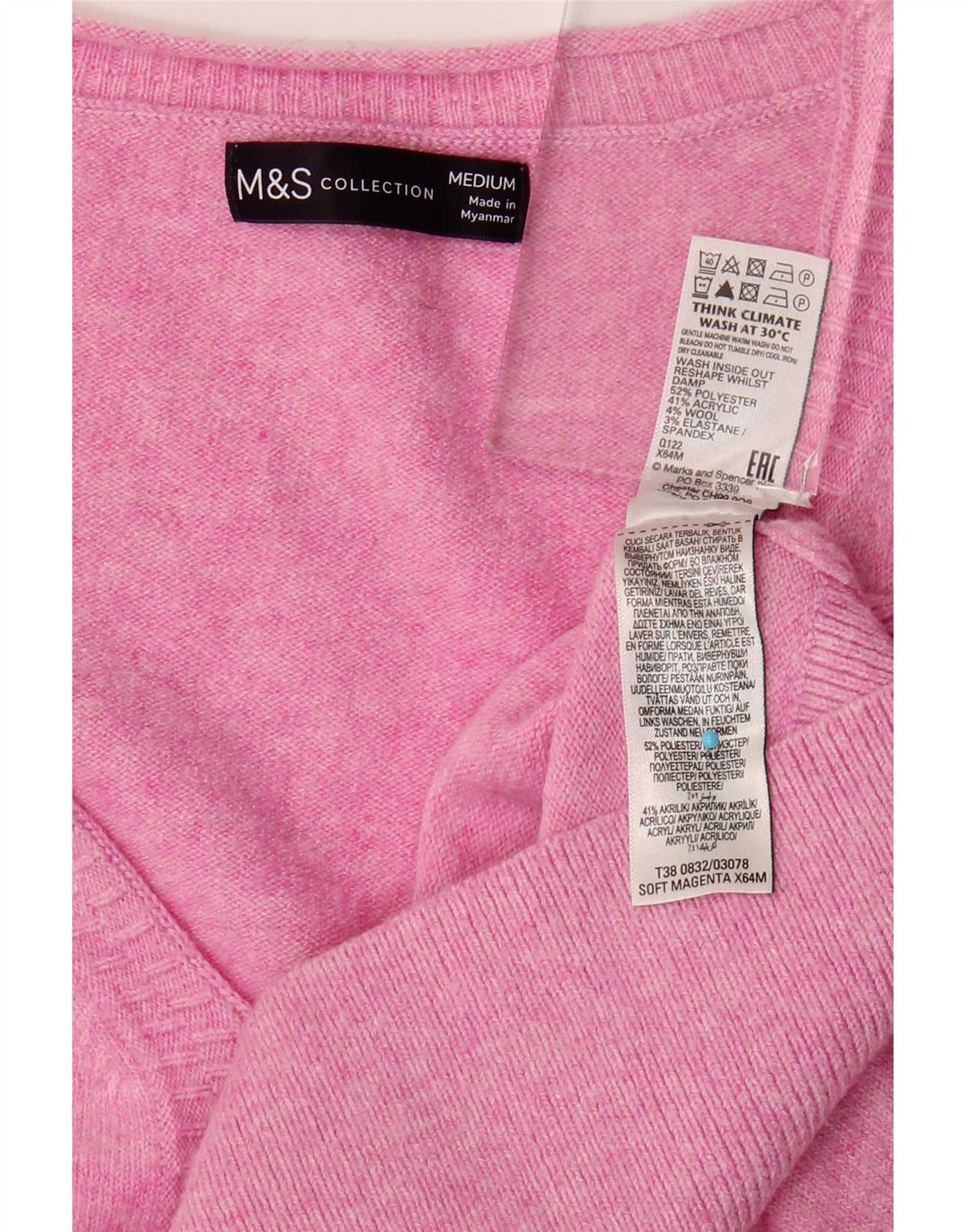 Maglione oversize con scollo a V da donna Marks & Spencer UK 14 Rosa medio