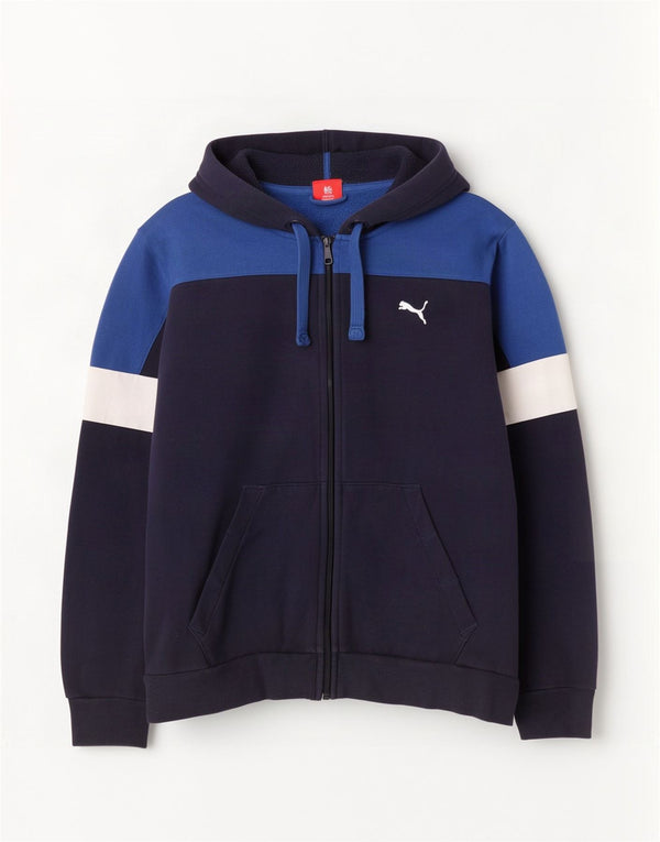 Felpa con cappuccio e zip da uomo Puma Large in cotone color block blu navy