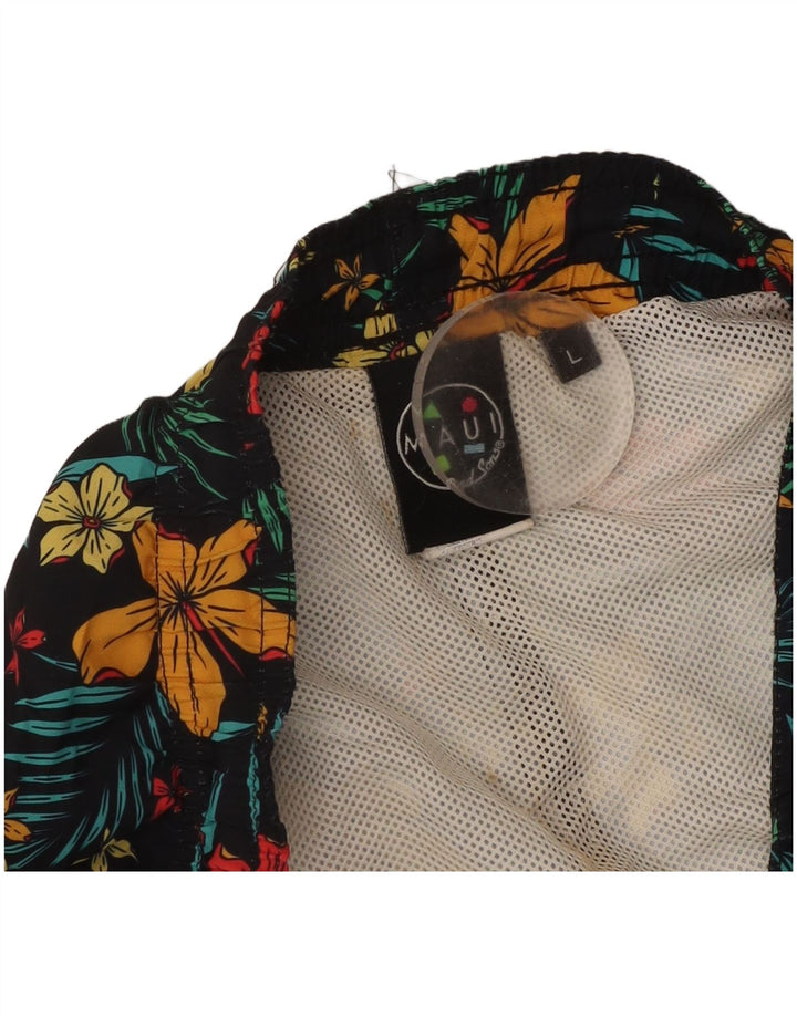 Pantaloncini da bagno da uomo Maui and Sons, grandi, in poliestere floreale nero