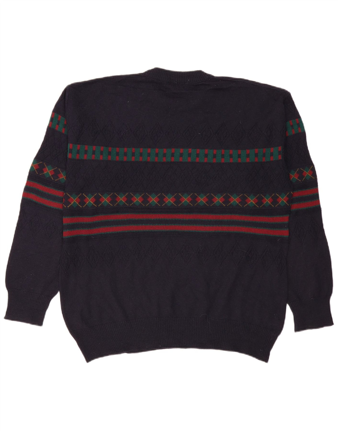 Maglione maglione collo alto da uomo VINTAGE IT 50 grande blu navy geometrico