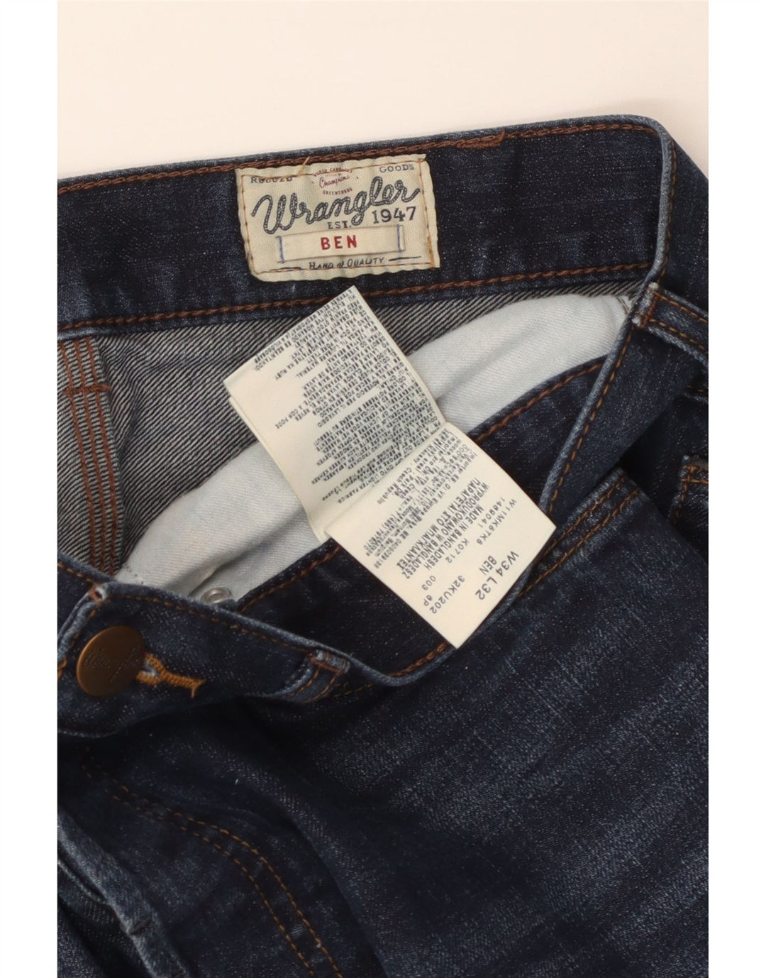 Wrangler Uomo Ben Straight Jeans W34 L32 Cotone Blu