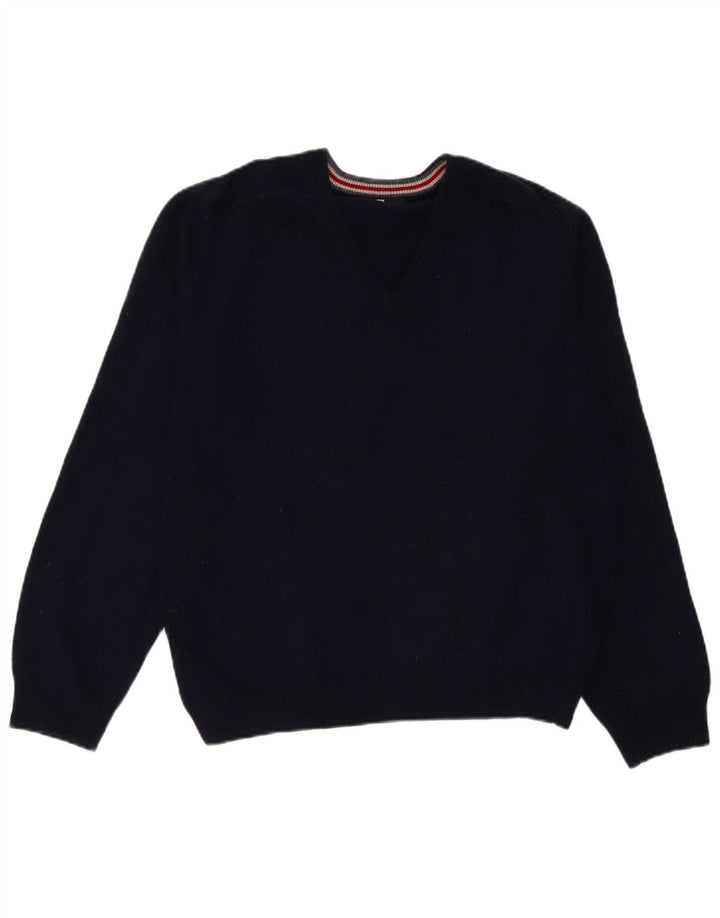 Maglione da uomo Marks & Spencer con scollo a V, grande lana d'agnello blu navy