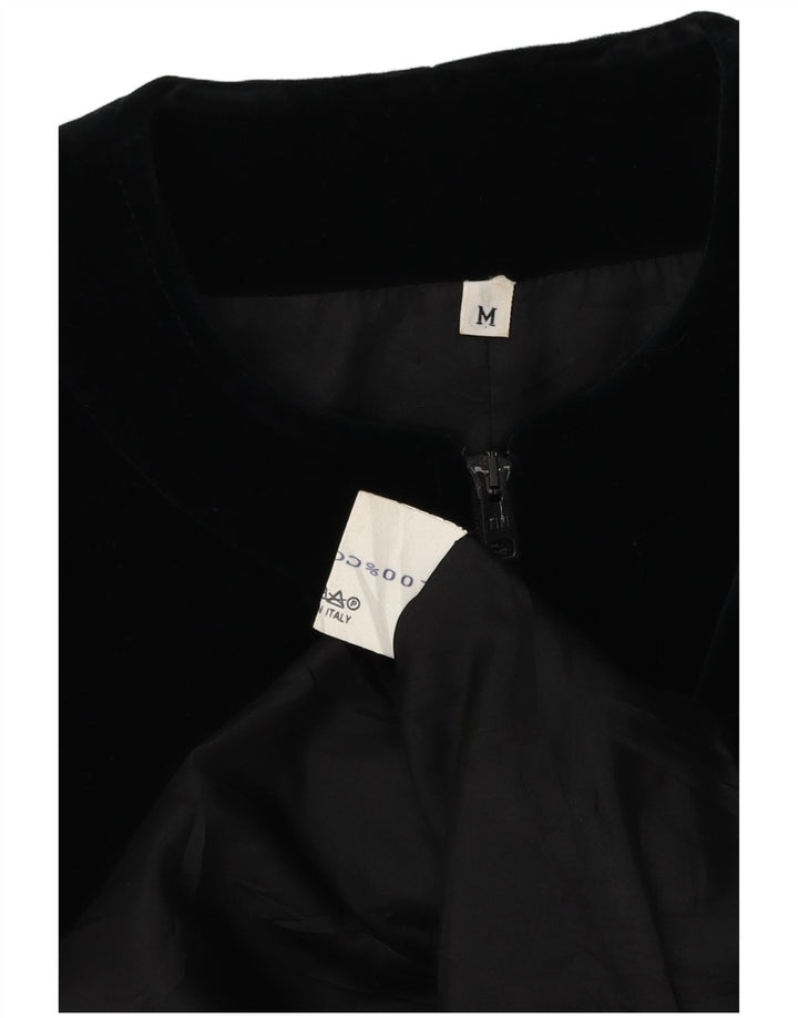 Giacca blazer in velluto corto da donna vintage UK 14 cotone nero medio