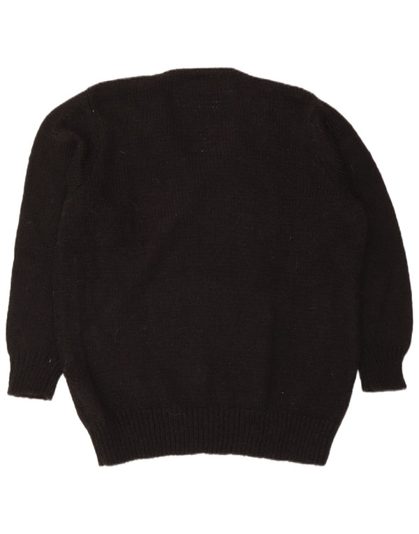 Maglione vintage da donna con scollo a V IT 50 XL Acrilico color block nero