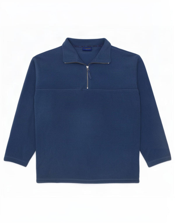 Maglione in pile vintage da uomo con zip e collo in poliestere blu medio