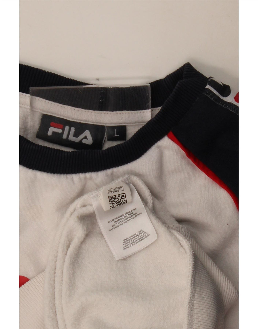 FILA Felpa grafica da uomo Maglione grande cotone color block bianco