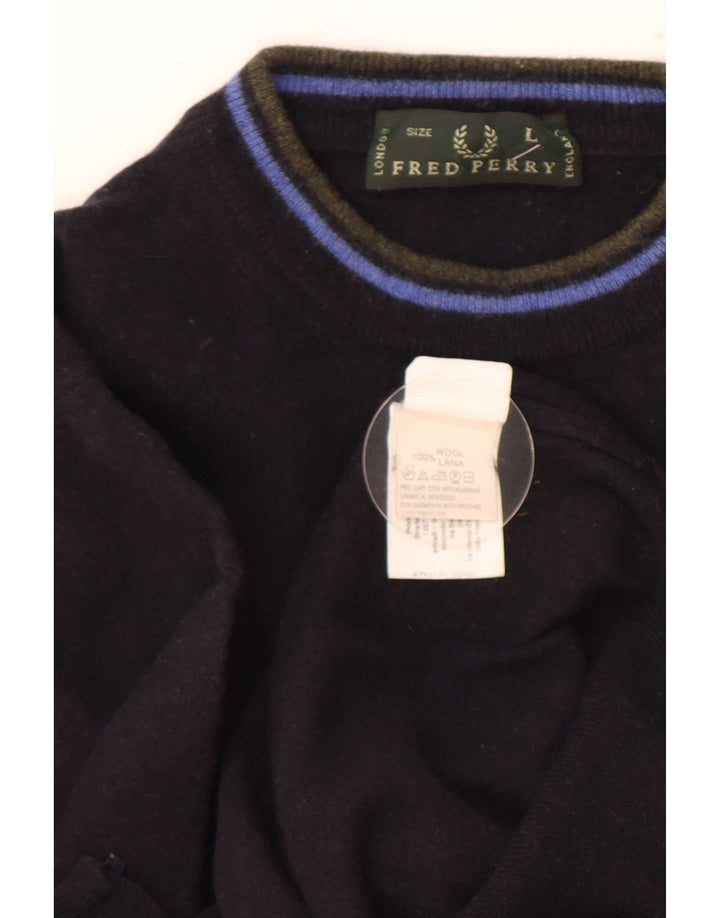 Maglione maglione a collo alto da donna Fred Perry UK 16 grande lana blu navy
