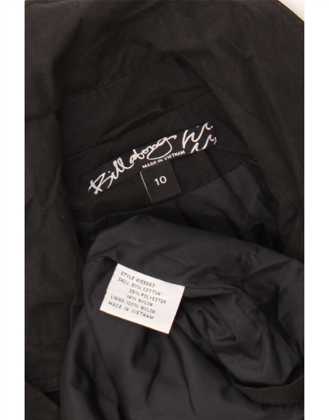 Cappotto doppiopetto da donna Billabong UK 10 piccolo cotone nero