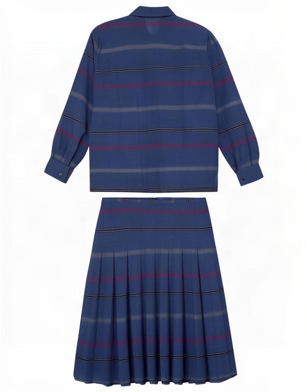 Set gonna 2 pezzi da donna Linea IT 46 Large W34 lana a righe blu