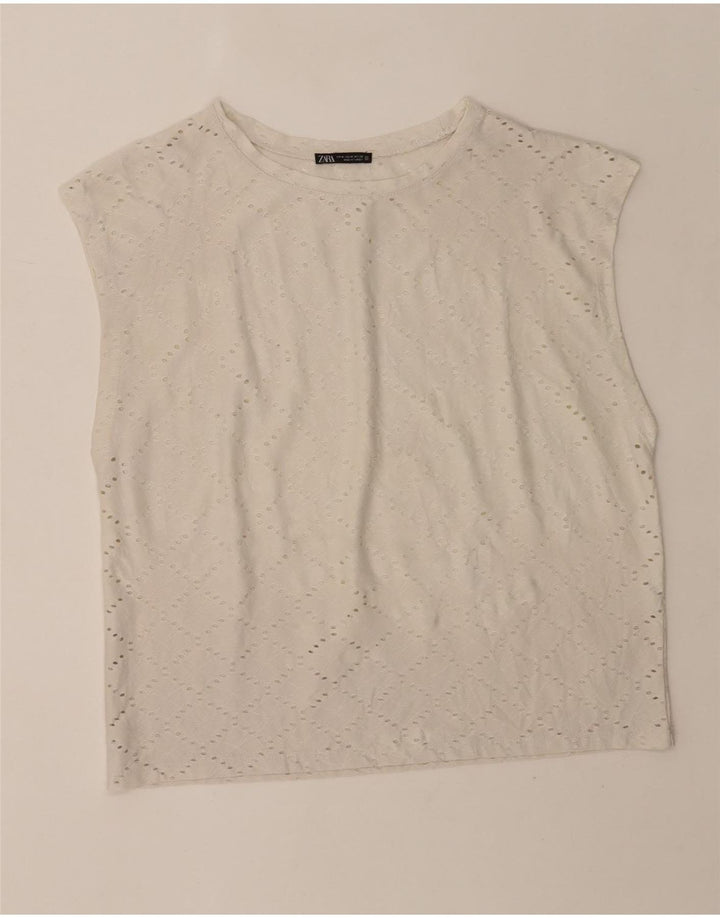 Camicetta senza maniche vestibilità ampia da donna Zara UK 14 medio bianco sporco