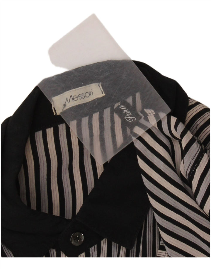 MESSORI Camicia a maniche corte da uomo piccola in seta a righe nere