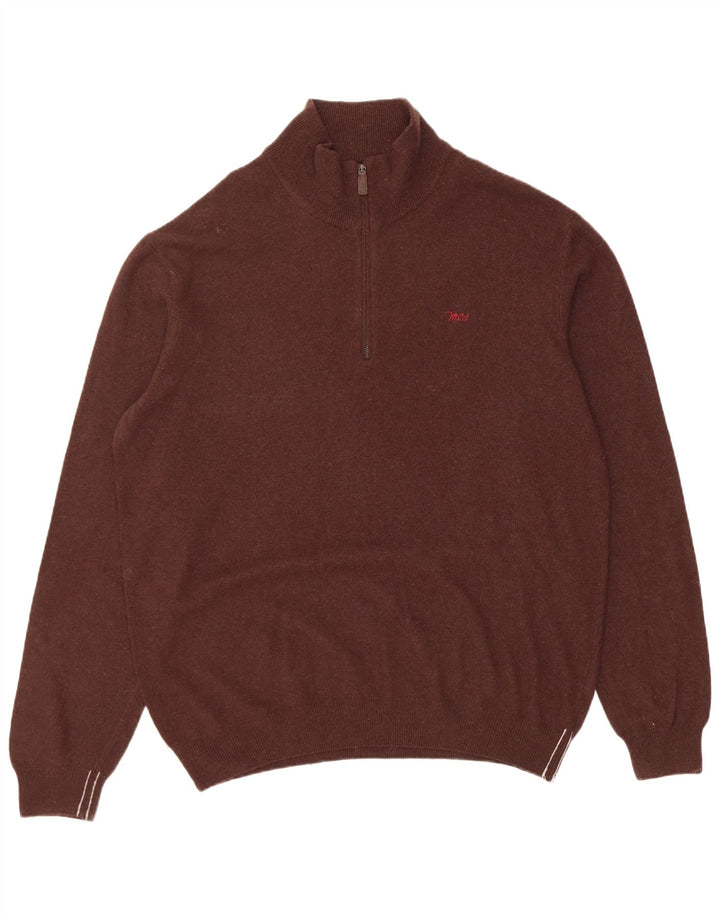 Marlboro Classics Maglione da uomo con zip e collo 2XL in lana marrone