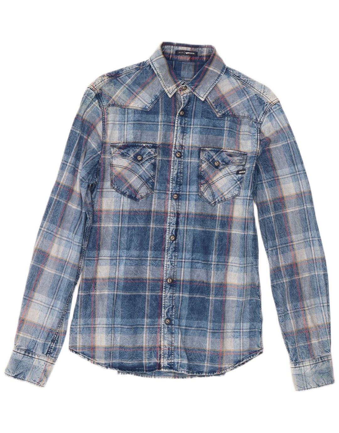 Camicia Western da Uomo Gas Grande Plaid Blu