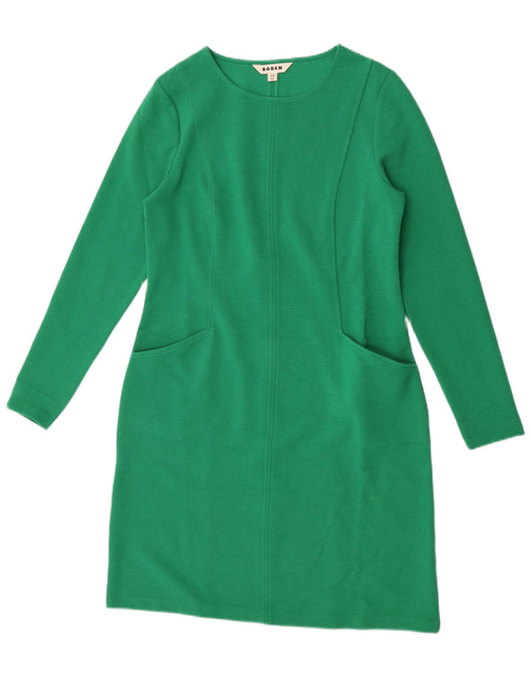 Abito a trapezio a maniche lunghe da donna Boden UK 14 grande cotone verde