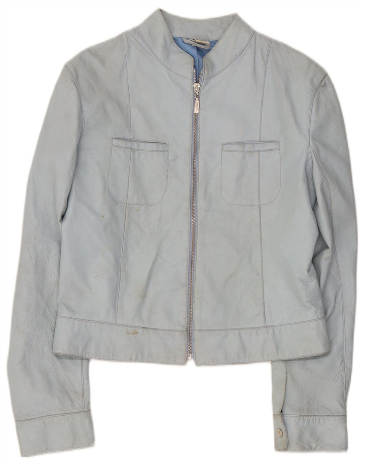 Giacca in pelle da donna vintage UK 14 in pelle blu medio