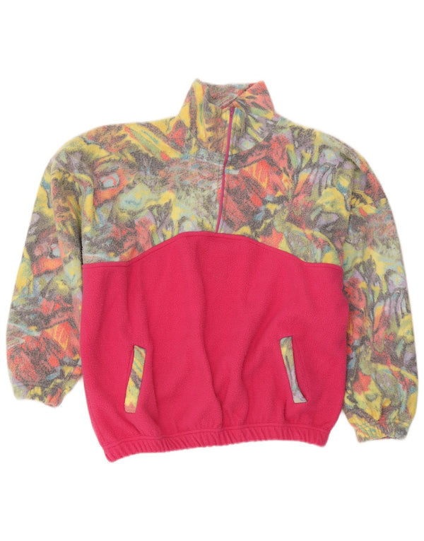 Maglione in pile vintage da donna con motivo astratto UK 20 2XL color block rosa