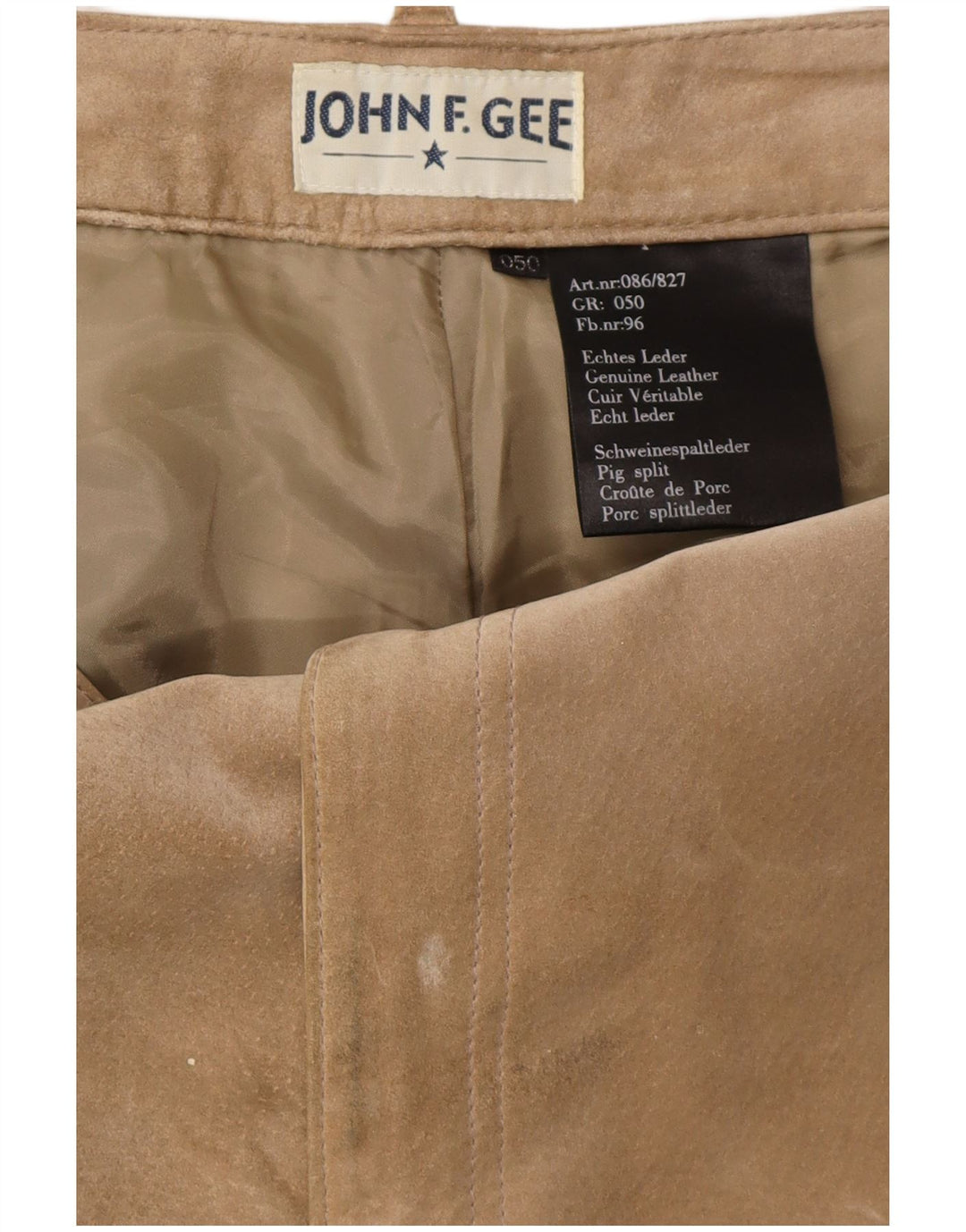 JOHN F GEE Pantaloni cargo dritti in pelle scamosciata da uomo EU 50 Large W34 L32 Beige