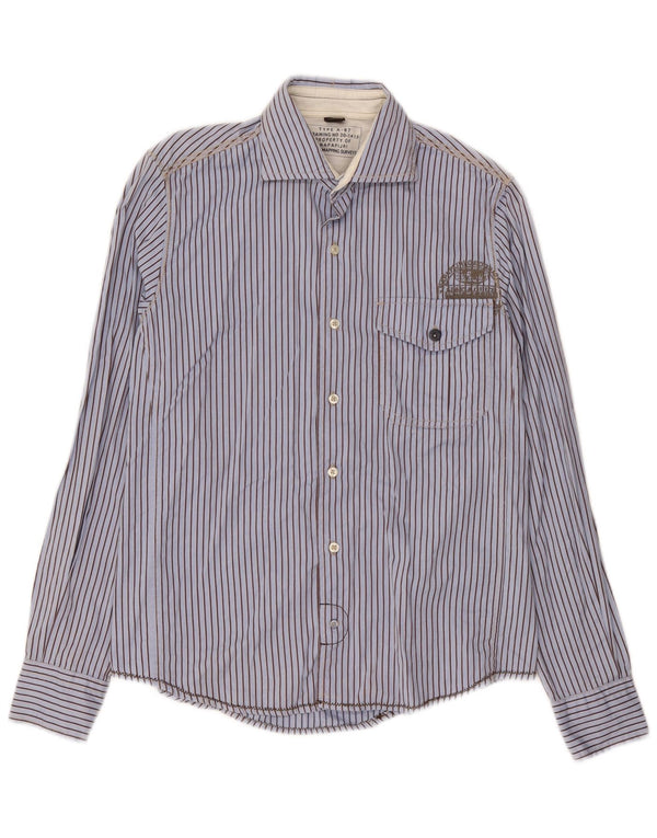 Camicia grafica da uomo Napapijri piccola in cotone gessato blu