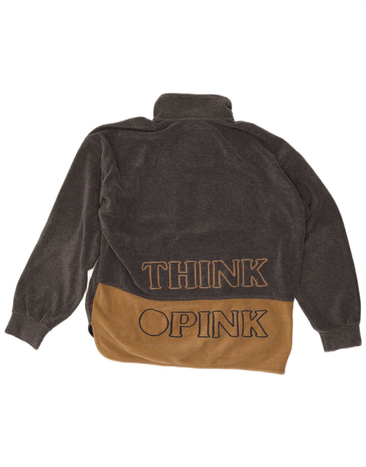 Think Pink Maglione in pile da uomo con collo con zip grafico Colore grigio medio
