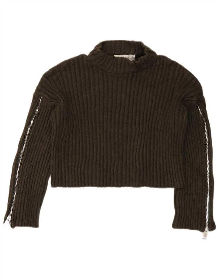 Zara Donna Maglione Corto Oversize con Collo Dolcevita UK 10 Piccolo Cachi