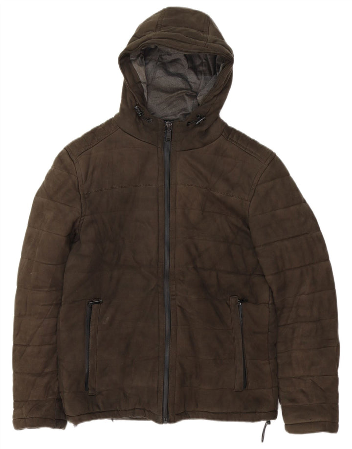 Giacca imbottita con cappuccio ZARA da uomo UK 40 grande poliestere kaki