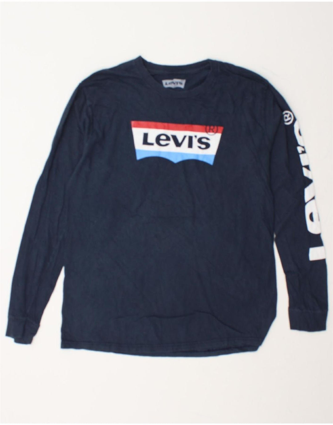 LEVI'S Mens Graphic Top Long Sleeve Medium Navy Blue Cotton Vintage Levi's and Second-Hand Levi's from Messina Hembry 
