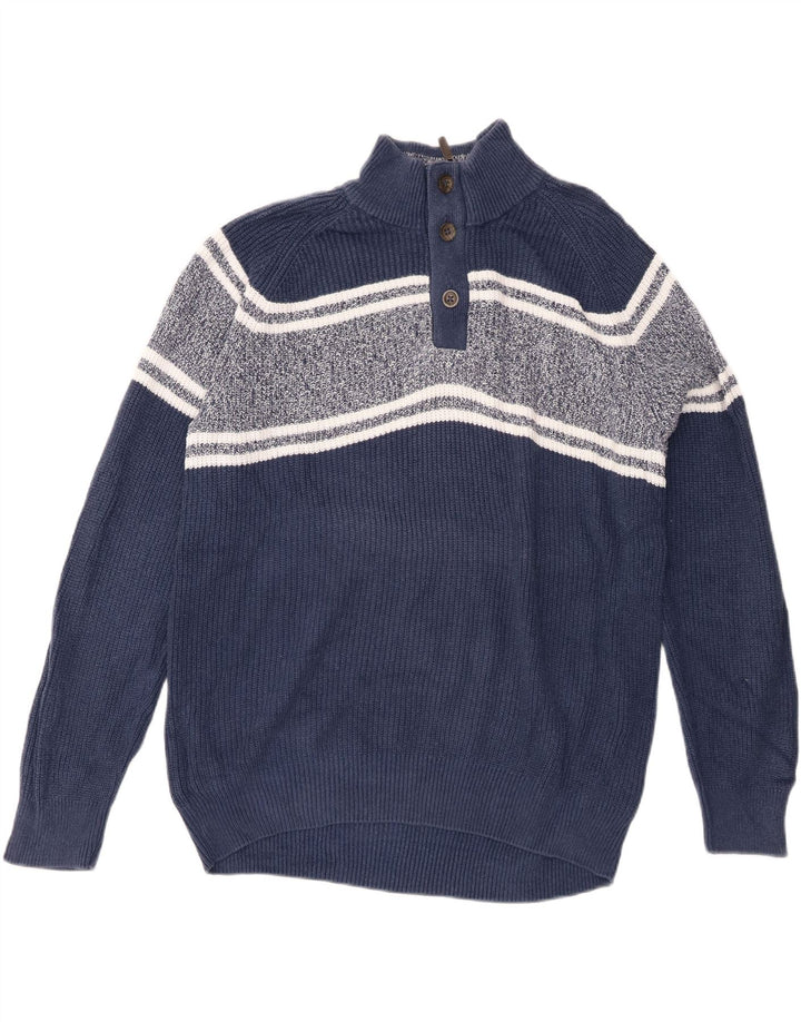 Maglione da uomo Marks & Spencer con collo con zip blu Harbour, grande blocco di colori