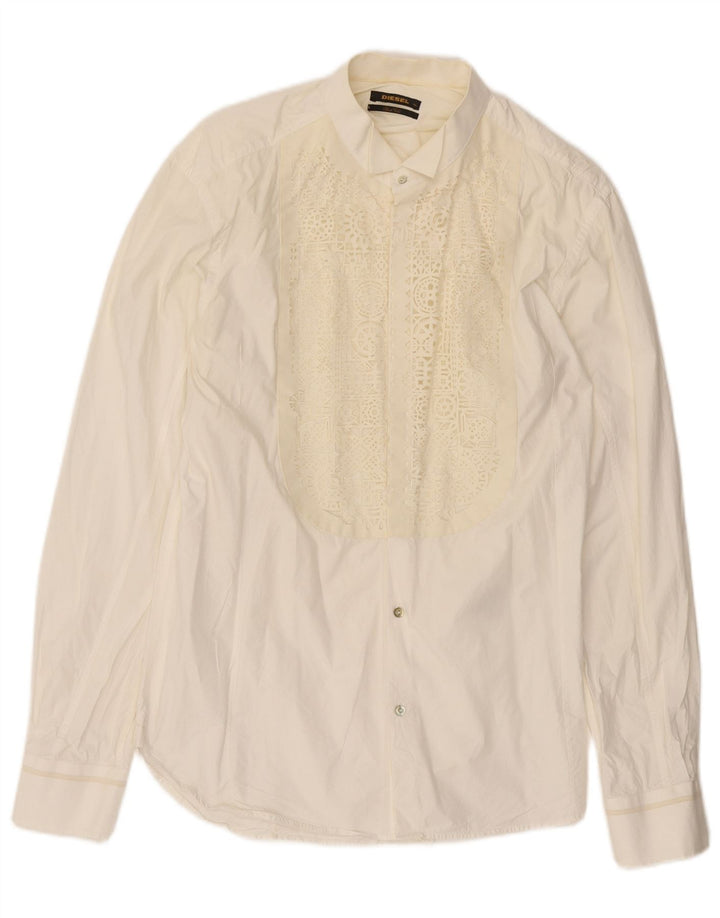 Camicia da smoking da uomo DIESEL XL in cotone geometrico bianco