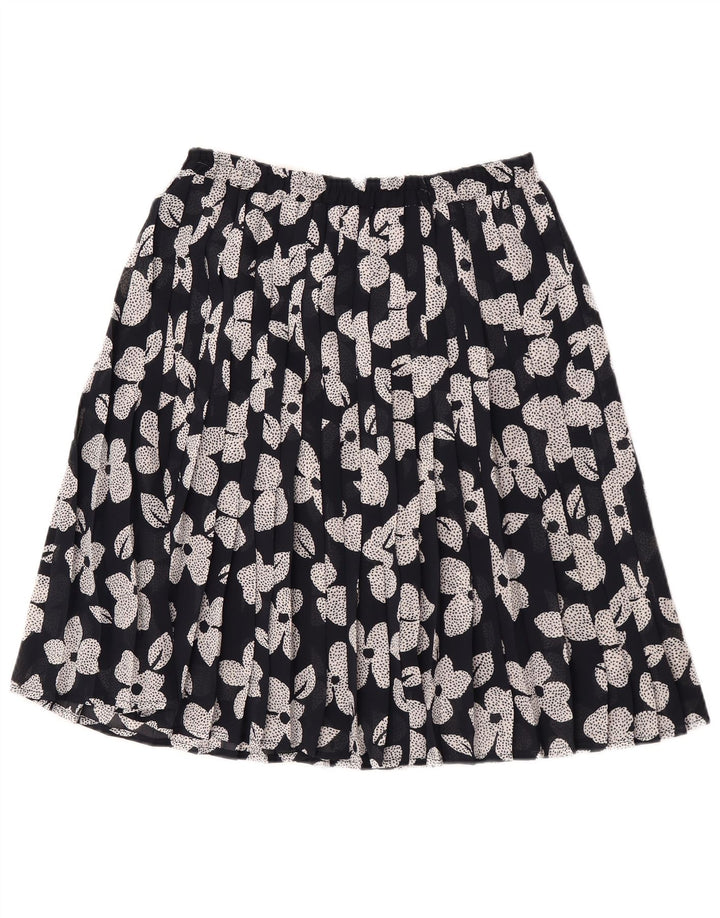 Gonna a pieghe vintage da donna W30 media nera floreale