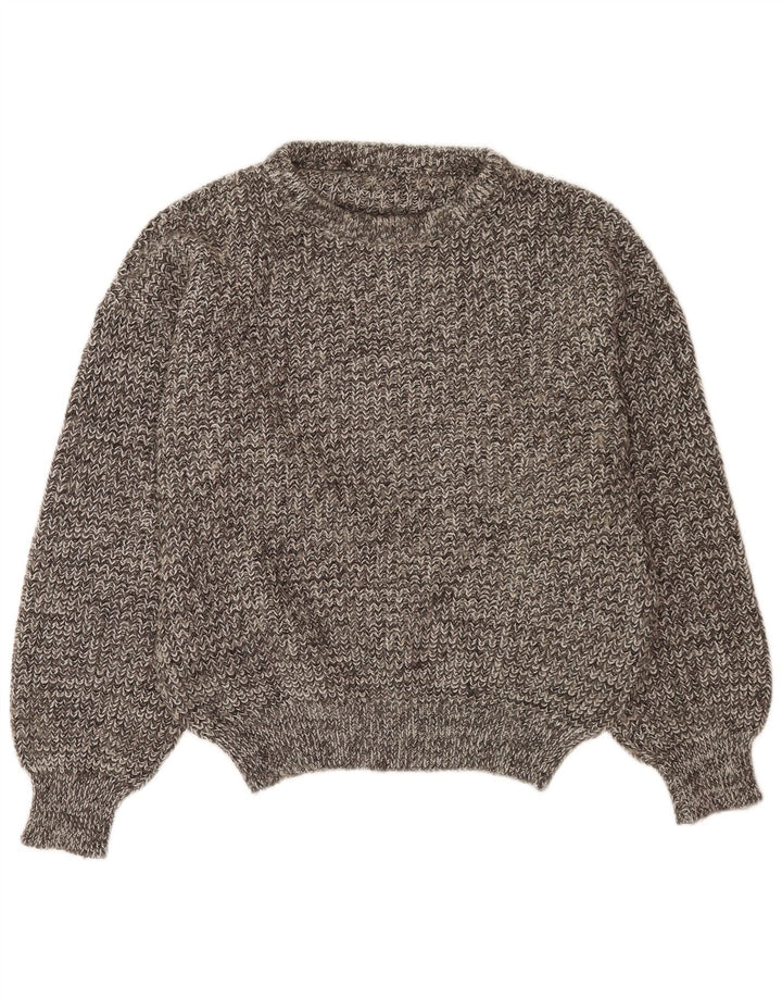 Maglione vintage da uomo con collo a bottoni, grande grigio screziato