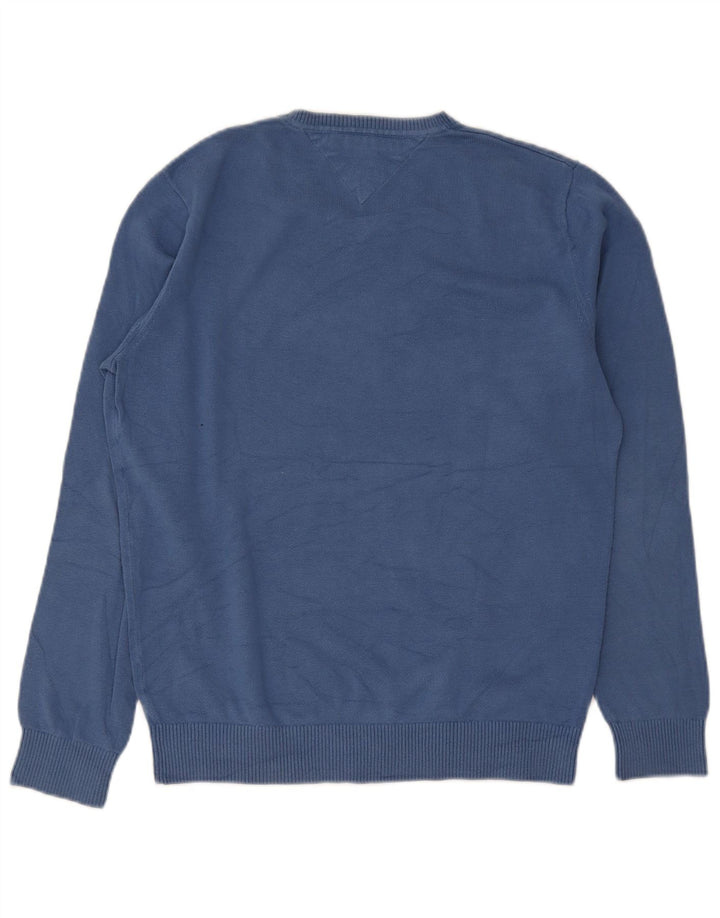 Maglione maglione con scollo a V da uomo Tommy Hilfiger in cotone blu medio