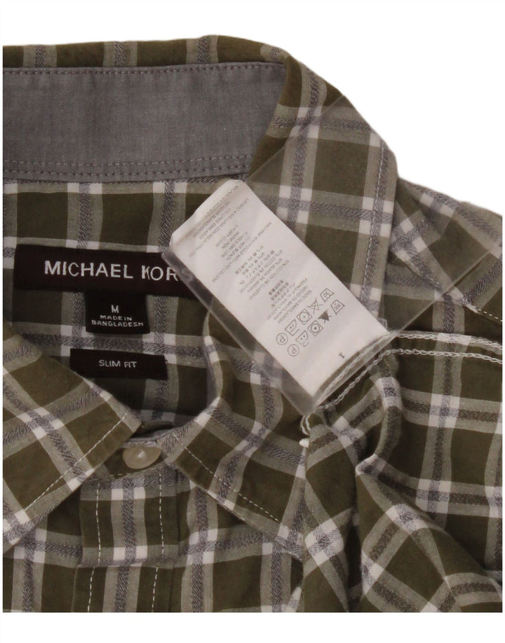MICHAEL KORS Camicia slim fit da uomo in cotone a quadri kaki medio