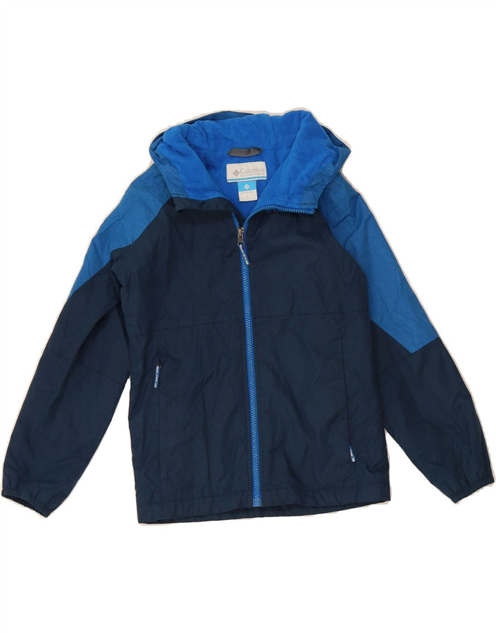 COLUMBIA Boys Windbreaker Jacket 7-8 Years Small Navy Blue Colourblock Vintage Columbia and Second-Hand Columbia from Messina Hembry 