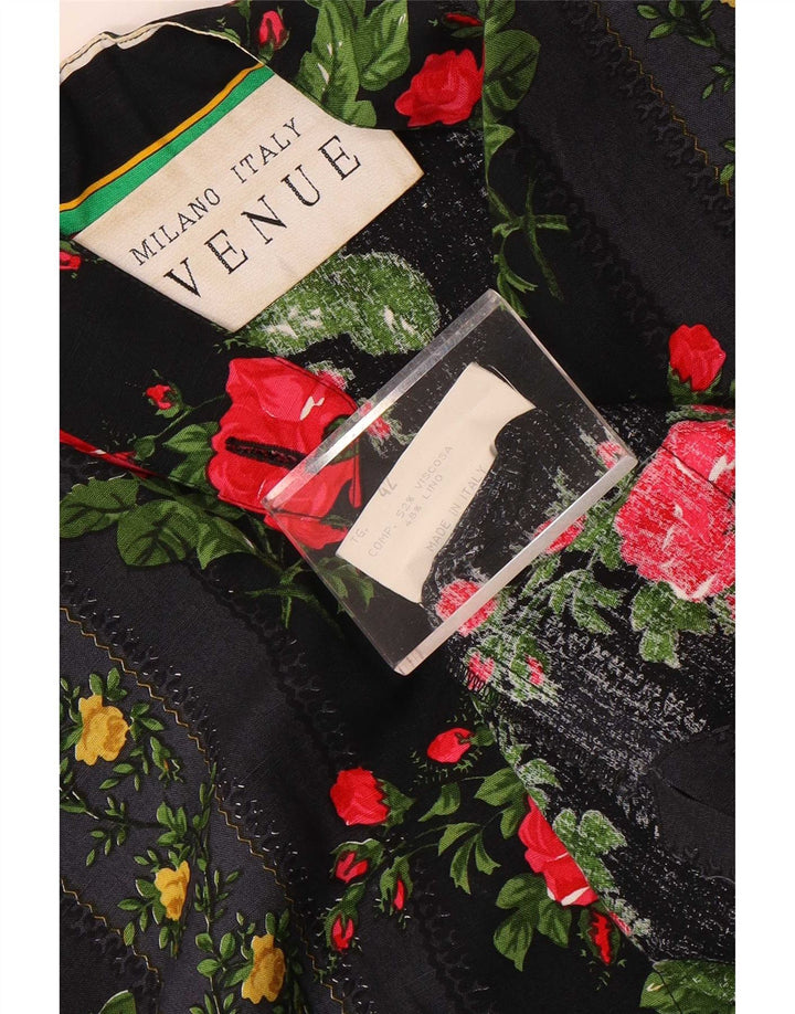 Camicetta oversize da donna con maniche a 3/4 Avenue IT 42 Medio Nero floreale