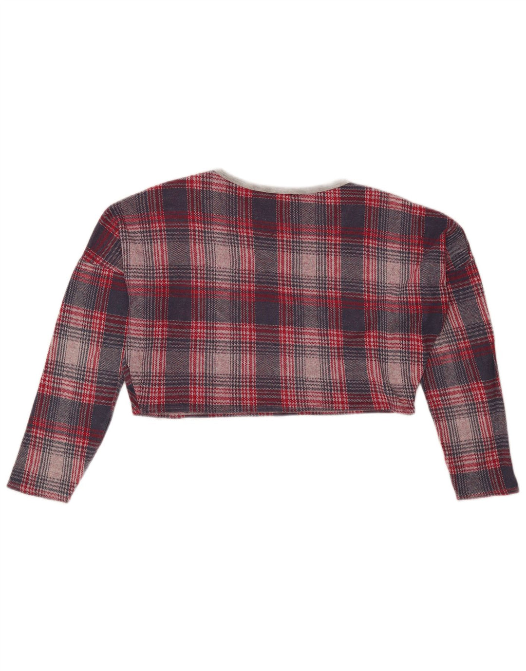 Topshop Donna Crop Oversize Top Manica Lunga UK 8 Piccolo Pied De Poule Rosso