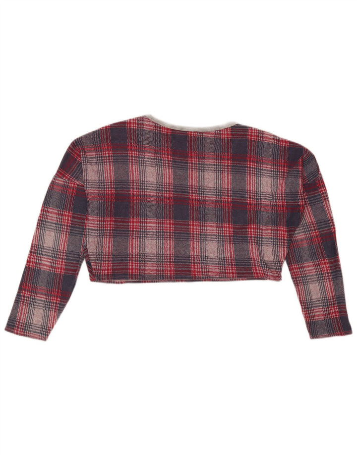 Topshop Donna Crop Oversize Top Manica Lunga UK 8 Piccolo Pied De Poule Rosso