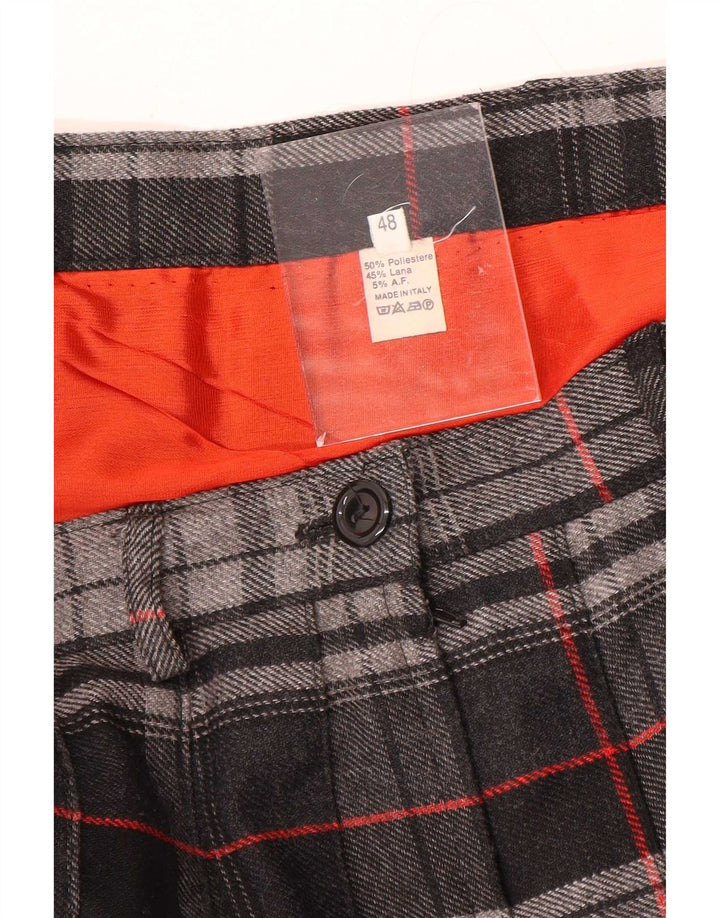 Gonna a pieghe vintage da donna W30 in poliestere a quadri grigio medio