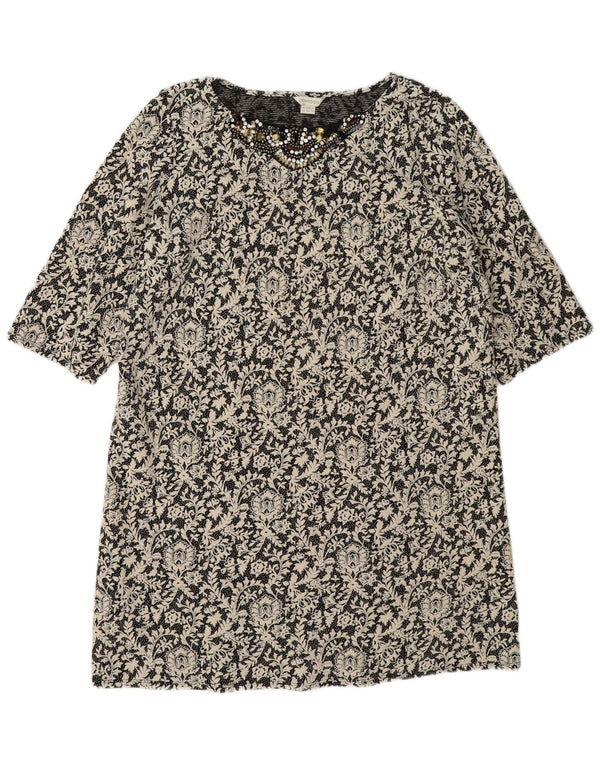 Abito a trapezio da donna Monsoon UK 16 Grande cotone floreale nero