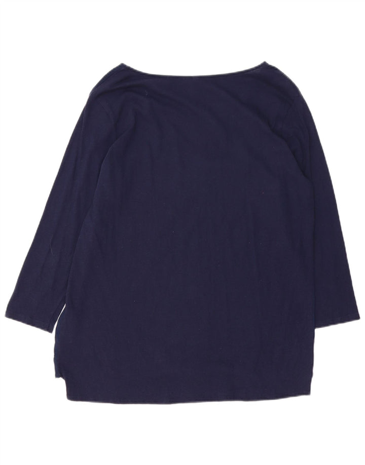 BENETTON Top da donna manica 3/4 UK 16 grande cotone blu navy
