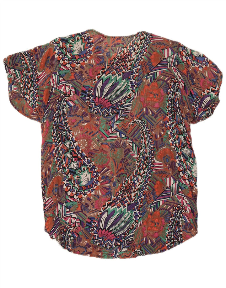 Camicetta camicia vintage da donna con motivo astratto UK 14 grande multicolore