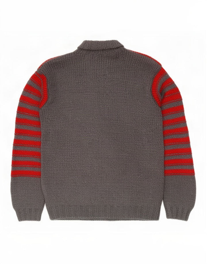Maglione maglione vintage da uomo con collo alto a righe grigio medio