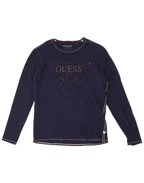 Guess Top grafico da donna slim fit manica lunga UK 10 Small Blu Navy