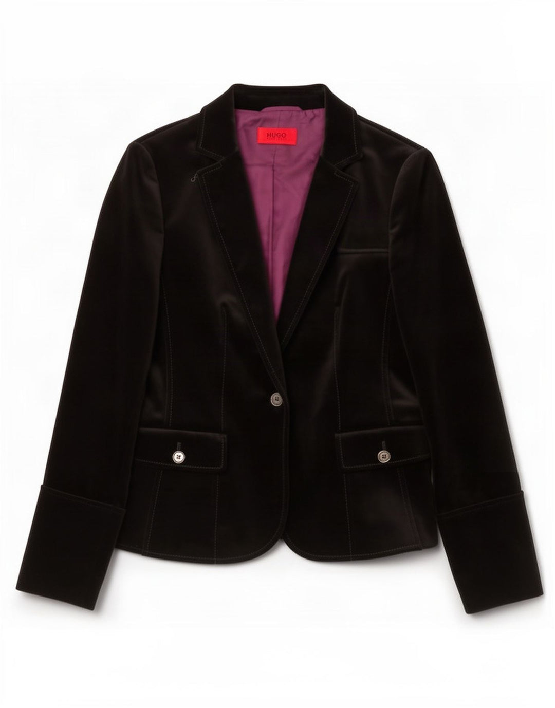 Giacca blazer in velluto da donna a 1 bottone Hugo Boss UK 10 piccola nera