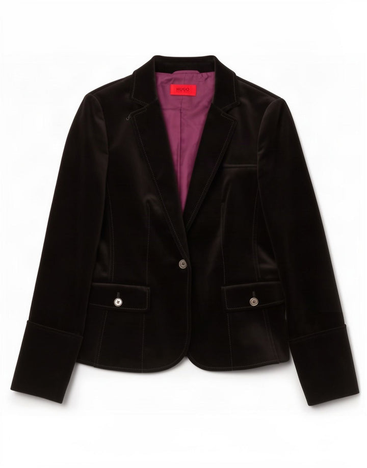 Giacca blazer in velluto da donna a 1 bottone Hugo Boss UK 10 piccola nera