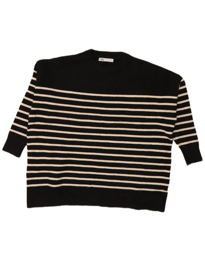 ZARA Womens Longline Oversized Crew Neck Jumper Sweater UK 10 Small Black