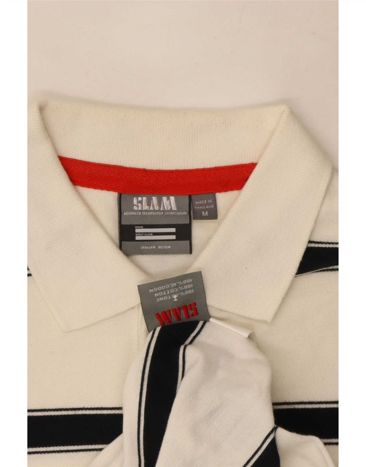 Polo da uomo Slam in cotone a righe bianche medie